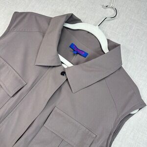 Twiggy London Utility Vest Women 1X Taupe Brown Multi-Pocket Zip Front Stretch